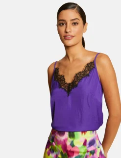 Chemises Et Blouses>Morgan Blouse Bretelles Fines Avec Dentelle Violet Fonce Femme | Violet_Fonce