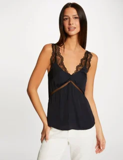 Chemises Et Blouses>Morgan Blouse Bretelles Larges A Dentelle Femme | Marine