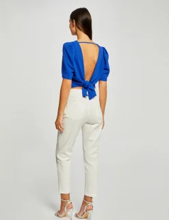 Chemises Et Blouses>Morgan Blouse Manches Courtes Dos Ouvert Bleu Electrique Femme | Bleu_Electrique