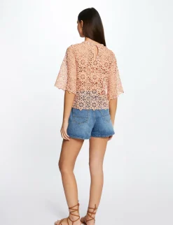 Chemises Et Blouses>Morgan Blouse Manches Courtes En Dentelle Rose Moyen Femme | Rose_Moyen