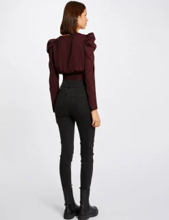 Chemises Et Blouses>Morgan Blouse Manches Longues Col Cache-Coeur Femme | Prune
