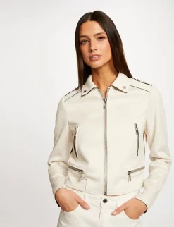 Vestes Et Blousons>Morgan Blouson Droit Aspect Suedine Ecru Moyen Femme | Ecru_Moyen