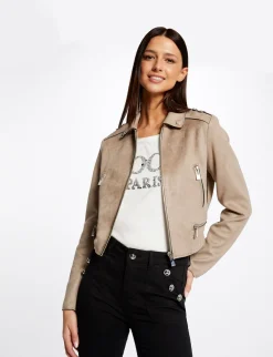 Vestes Et Blousons>Morgan Blouson Droit Aspect Suedine Beige Clair Femme | Beige_Clair