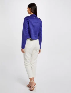 Vestes Et Blousons>Morgan Blouson Droit Aspect Suedine Bleu Moyen Femme | Bleu_Moyen