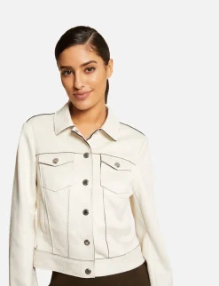 Vestes Et Blousons>Morgan Blouson Droit Boutonne Suedine Ecru Moyen Femme | Ecru_Moyen