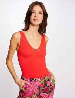 Tops Et T-Shirts>Morgan Body Bretelles Larges A Details Ajoures Femme | Rouge