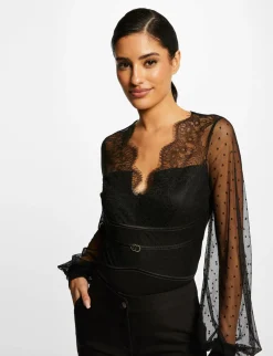 Tops Et T-Shirts>Morgan Body Manches Longues A Plumetis Femme | Noir
