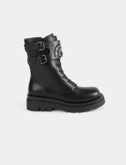 Chaussures>Morgan Bottines Plates Avec Details Bijoux Femme | Noir