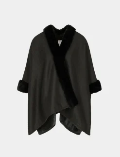 Gilets>Morgan Cape Avec Details Imitation Fourrure Femme | Noir