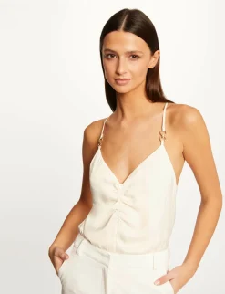 Chemises Et Blouses>Morgan Caraco Bretelles Fines Avec Fronces Ecru Moyen Femme | Ecru_Moyen