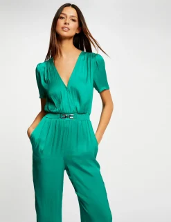 Combinaisons>Morgan Combinaison Droite Fluide Satin Vert Moyen Femme | Vert_Moyen