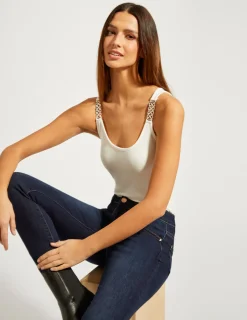 Tops Et T-Shirts>Morgan Debardeur Avec Bretelles A Ornements Femme | Ecru