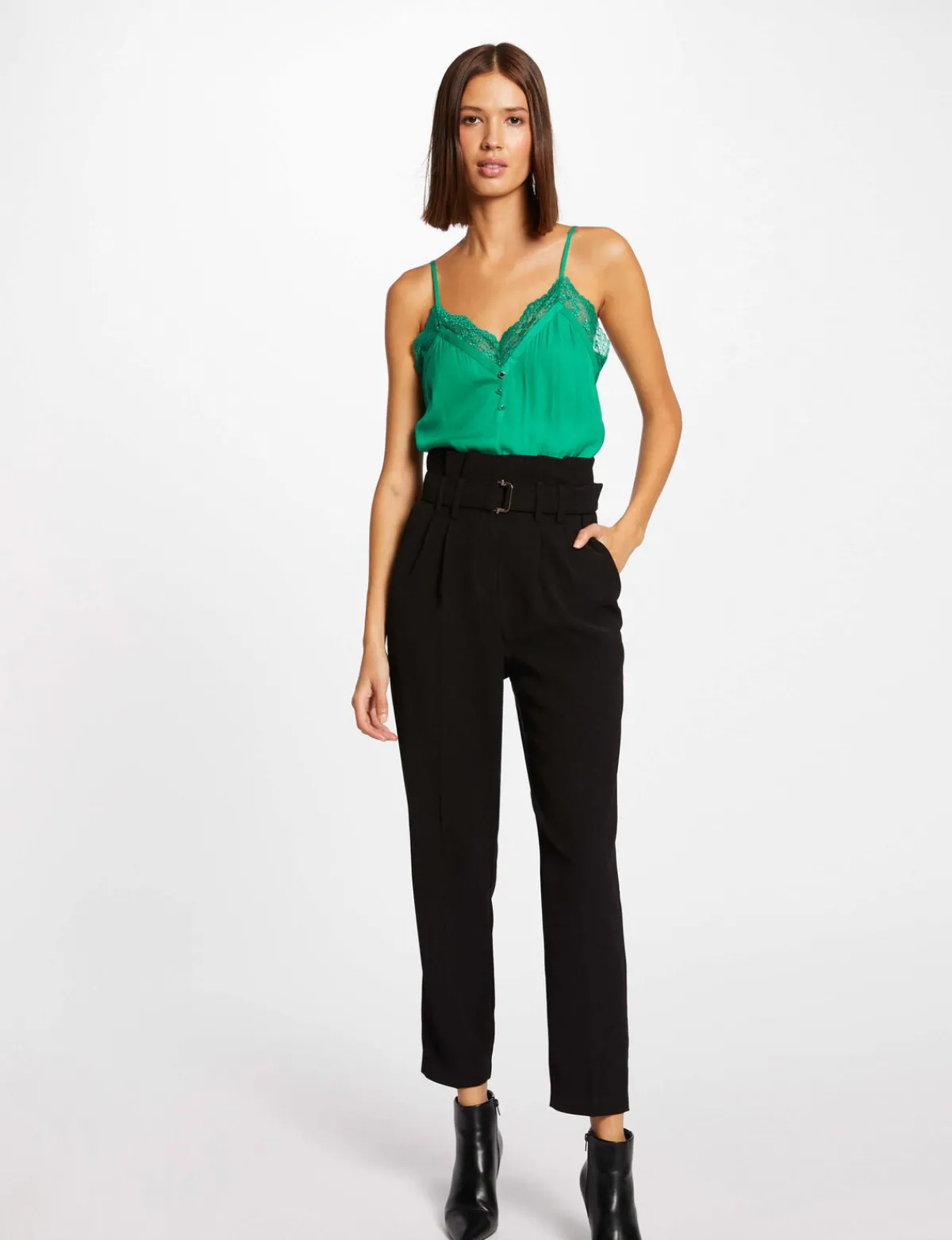 Chemises Et Blouses>Morgan Debardeur Bretelles Fines Avec Boutons Vert Moyen Femme | Vert_Moyen