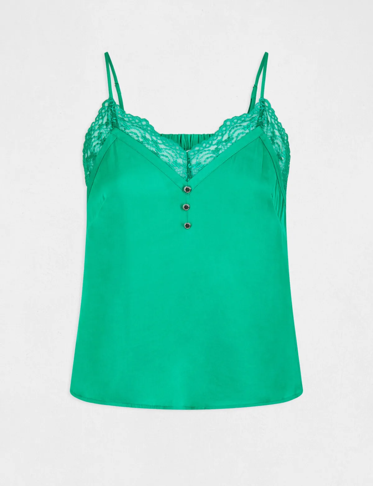 Chemises Et Blouses>Morgan Debardeur Bretelles Fines Avec Boutons Vert Moyen Femme | Vert_Moyen