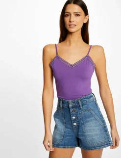 Tops Et T-Shirts>Morgan Debardeur Bretelles Fines Col En V Violet Fonce Femme | Violet_Fonce