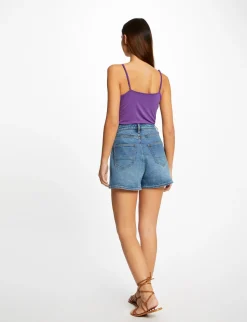 Tops Et T-Shirts>Morgan Debardeur Bretelles Fines Col En V Violet Fonce Femme | Violet_Fonce