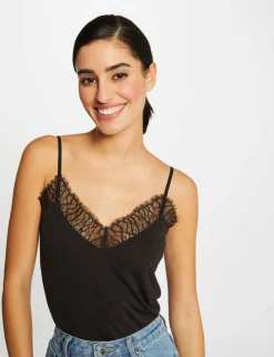 Tops Et T-Shirts>Morgan Debardeur Bretelles Fines Avec Dentelle Femme | Noir