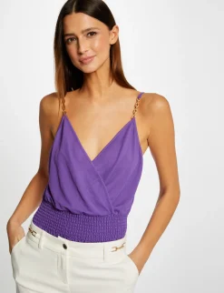 Tops Et T-Shirts>Morgan Debardeur Bretelles Fines Smocke Violet Fonce Femme | Violet_Fonce