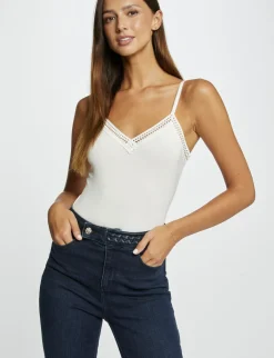 Tops Et T-Shirts>Morgan Debardeur Bretelles Fines Bande Dentelle Femme | Ecru