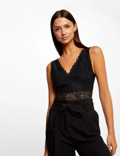 Tops Et T-Shirts>Morgan Debardeur Bretelles Larges A Dentelle Femme | Noir