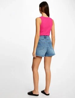 Tops Et T-Shirts>Morgan Debardeur Bretelles Larges Effet Cotele Rose Fonce Femme | Rose_Fonce
