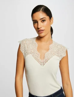 Tops Et T-Shirts>Morgan Debardeur Bretelles Larges En Dentelle Femme | Ivoire