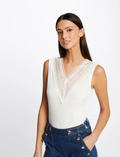 Tops Et T-Shirts>Morgan Debardeur Bretelles Larges Cotele Femme | Ecru