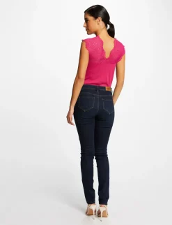 Tops Et T-Shirts>Morgan Debardeur Bretelles Larges En Dentelle Rose Fonce Femme | Rose_Fonce