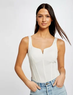 Tops Et T-Shirts>Morgan Debardeur Bretelles Larges Cotele Femme | Ecru