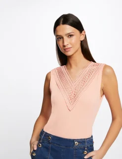 Tops Et T-Shirts>Morgan Debardeur Bretelles Larges Cotele Rose Moyen Femme | Rose_Moyen