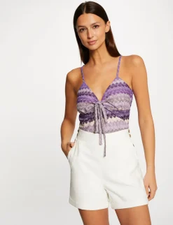 Tops Et T-Shirts>Morgan Debardeur Col En V Aspect Crochet Femme | Violet