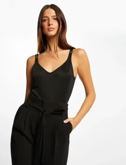 Tops Et T-Shirts>Morgan Debardeur Col En V Fils Metallises Femme | Noir