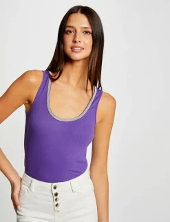 Tops Et T-Shirts>Morgan Debardeur Cotele Col A Details Bijoux Femme | Violet