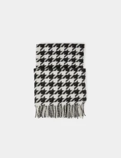 Echarpes>Morgan Echarpe A Franges Imprime Pied De Poule Femme | Noir