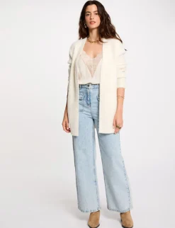 Gilets>Morgan Gilet Long Maille Duveteuse Femme | Ivoire