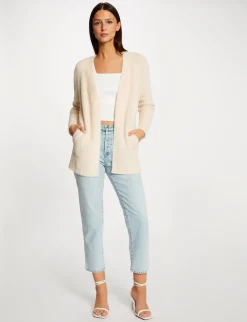 Gilets>Morgan Gilet Long Maille Duveteuse Rose Clair Femme | Rose_Clair