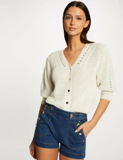 Gilets>Morgan Gilet Manches 3/4 Avec Details Torsades Femme | Beige