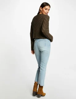 Gilets>Morgan Gilet Manches Longues A Details Ajoures Vert Kaki Femme | Vert_Kaki