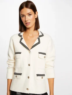 Gilets>Morgan Gilet Manches Longues A Details Bijoux Femme | Ivoire