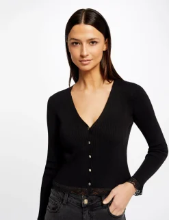 Gilets>Morgan Gilet Manches Longues Avec Dentelle Femme | Noir