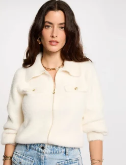 Gilets>Morgan Gilet Manches Longues Col A Revers Femme | Ivoire