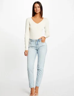 Jeans>Morgan Jeans Droit Avec Ornements Metalliques Jean Bleached Femme | Jean_Bleached