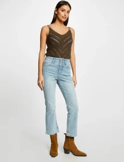 Jeans>Morgan Jeans Droit Taille Haute 7/8Eme Jean Bleached Femme | Jean_Bleached