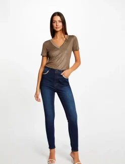 Pantalons>Morgan Jeans Skinny A Bandes Metallisees Jean Brut Femme | Jean_Brut