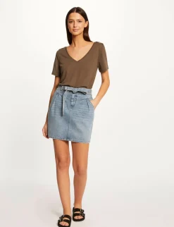 Jupes>Morgan Jupe Droite Ceinturee En Jean Jean Stone Femme | Jean_Stone
