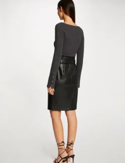Jupes>Morgan Jupe Droite Ceinturee Simili Cuir Femme | Noir
