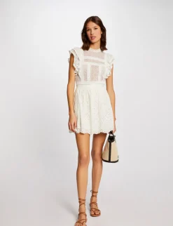Jupes>Morgan Jupe Droite En Broderie Anglaise Femme | Ecru