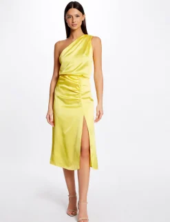 Ensembles Et Tailleurs>Morgan Jupe Droite Satin Fendue Jaune Moyen Femme | Jaune_Moyen