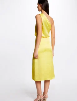 Ensembles Et Tailleurs>Morgan Jupe Droite Satin Fendue Jaune Moyen Femme | Jaune_Moyen