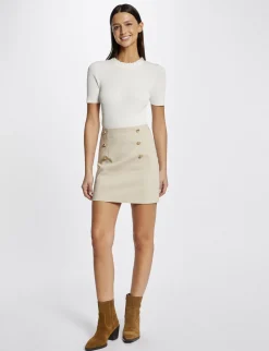 Jupes>Morgan Jupe Droite Taille Haute A Ponts Ecru Moyen Femme | Ecru_Moyen
